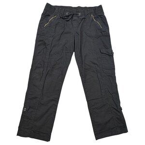Maurices Black Cargo Pants Capris Size Small Drawstring Waist Pockets Tab Cuffs